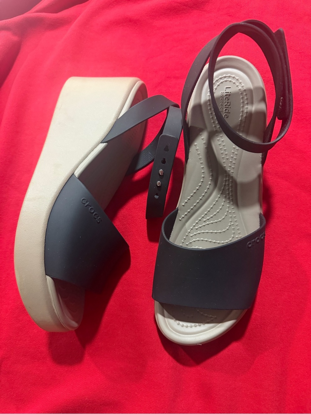 CROCS Platform Sandals in Black and Cream